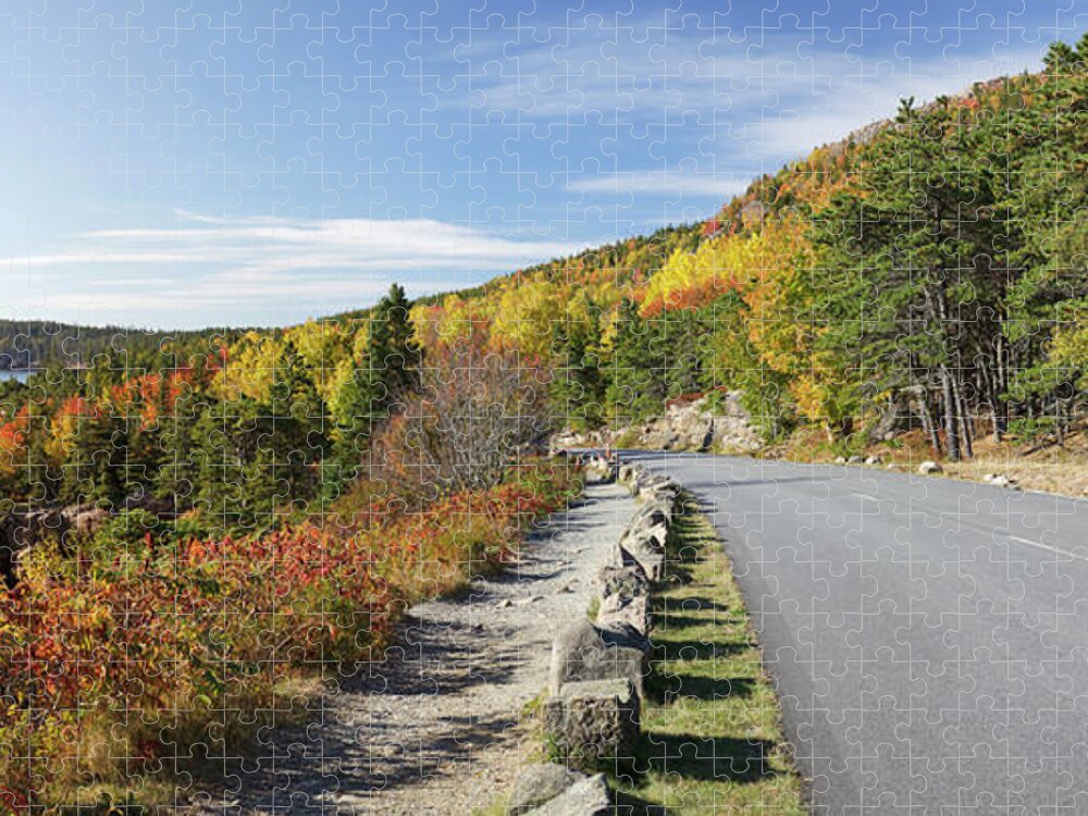 Scenics Puzzle featuring the photograph Ocean Drive Road Panorama, Acadia by Picturelake