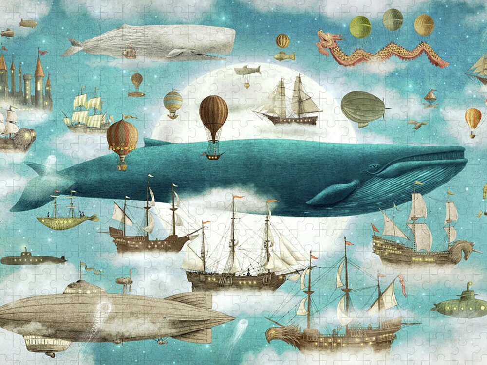 Ocean Jigsaw Puzzle featuring the drawing Ocean Meets Sky by Eric Fan