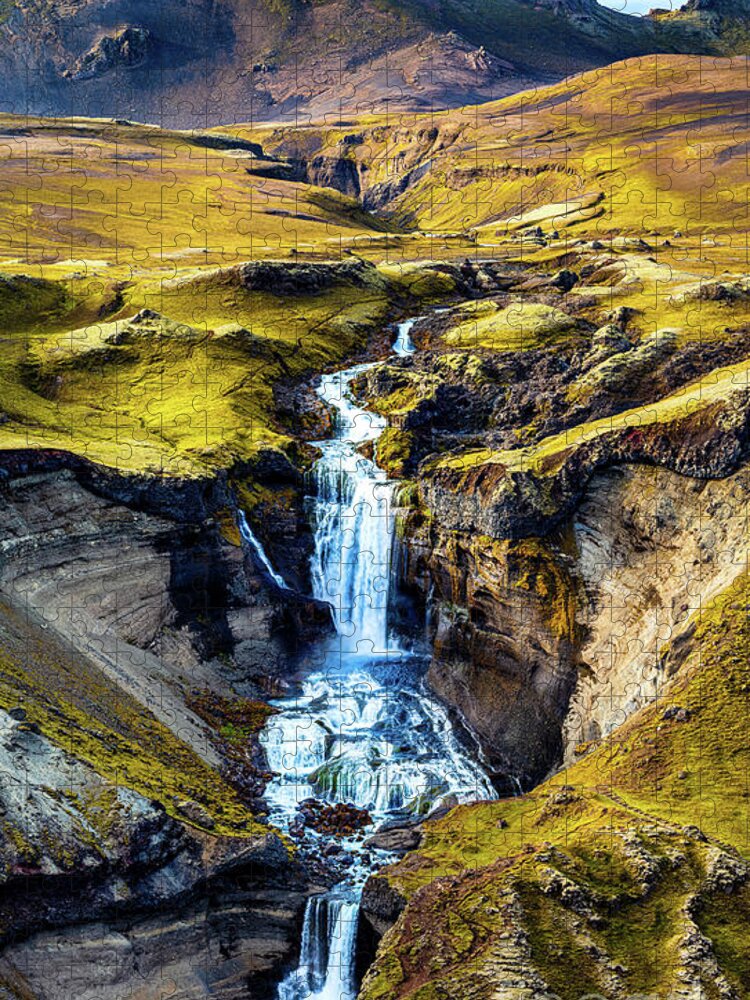 Ofaerufoss Jigsaw Puzzle featuring the photograph Ofaerufoss Waterfall Iceland 1 by M G Whittingham