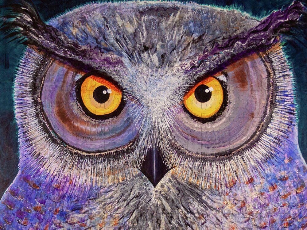 Owl Jigsaw Puzzle featuring the painting OL Fathead by Laurel Bahe