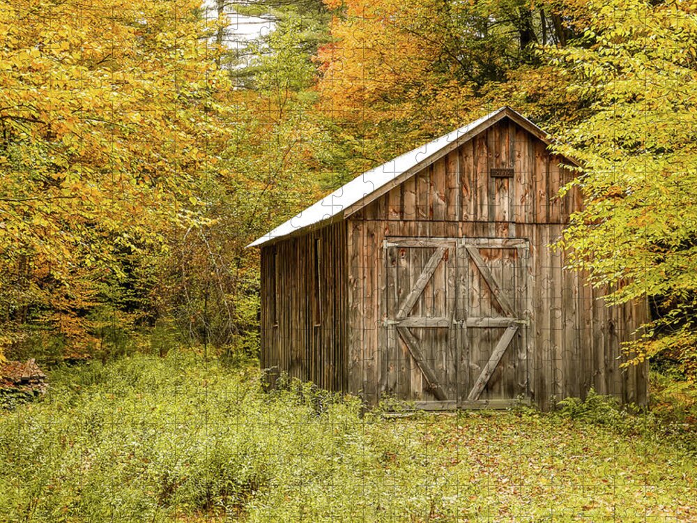 Old Jigsaw Puzzle featuring the photograph Old Barn New England and Colorful Fall Foliage by Robert Bellomy