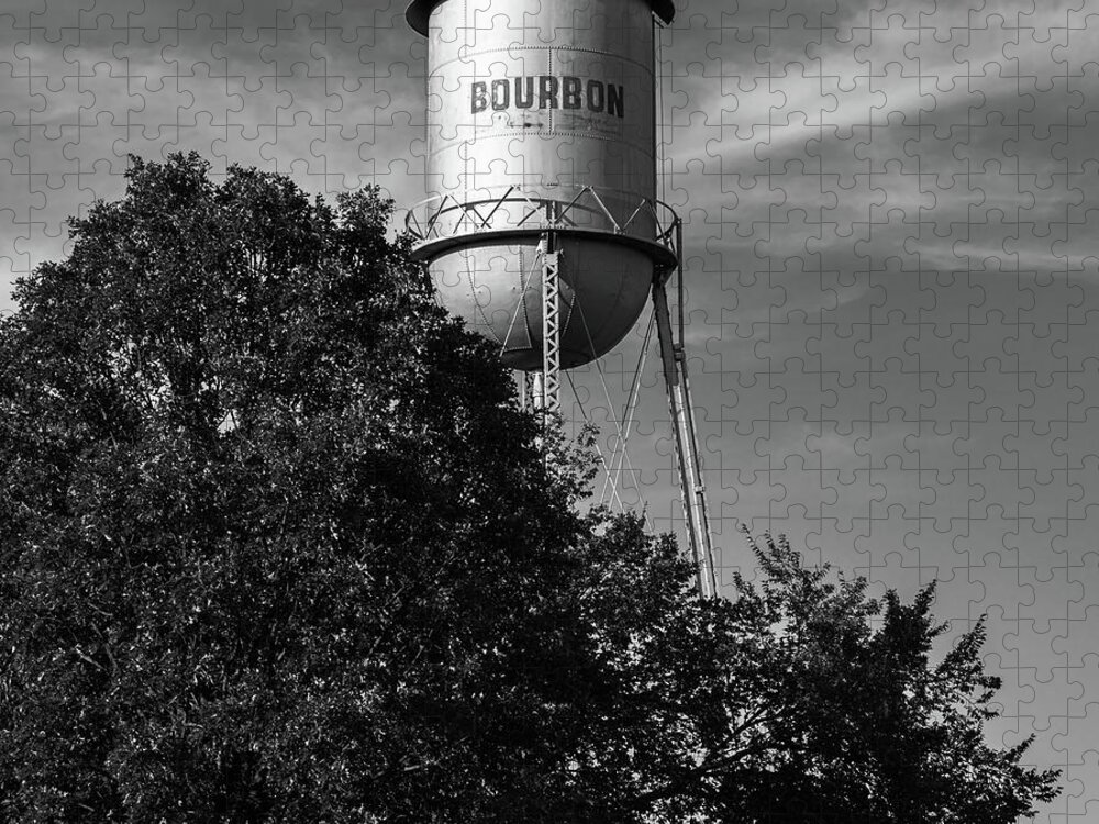 America Jigsaw Puzzle featuring the photograph Old Bourbon Monochrome Water Tower - Missouri Route 66 1x1 by Gregory Ballos