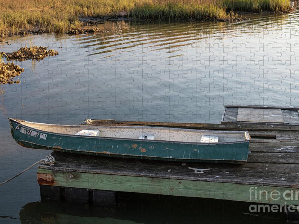 Canoe Jigsaw Puzzle featuring the photograph Old Canoe on Dock in Shem Creek by Dale Powell