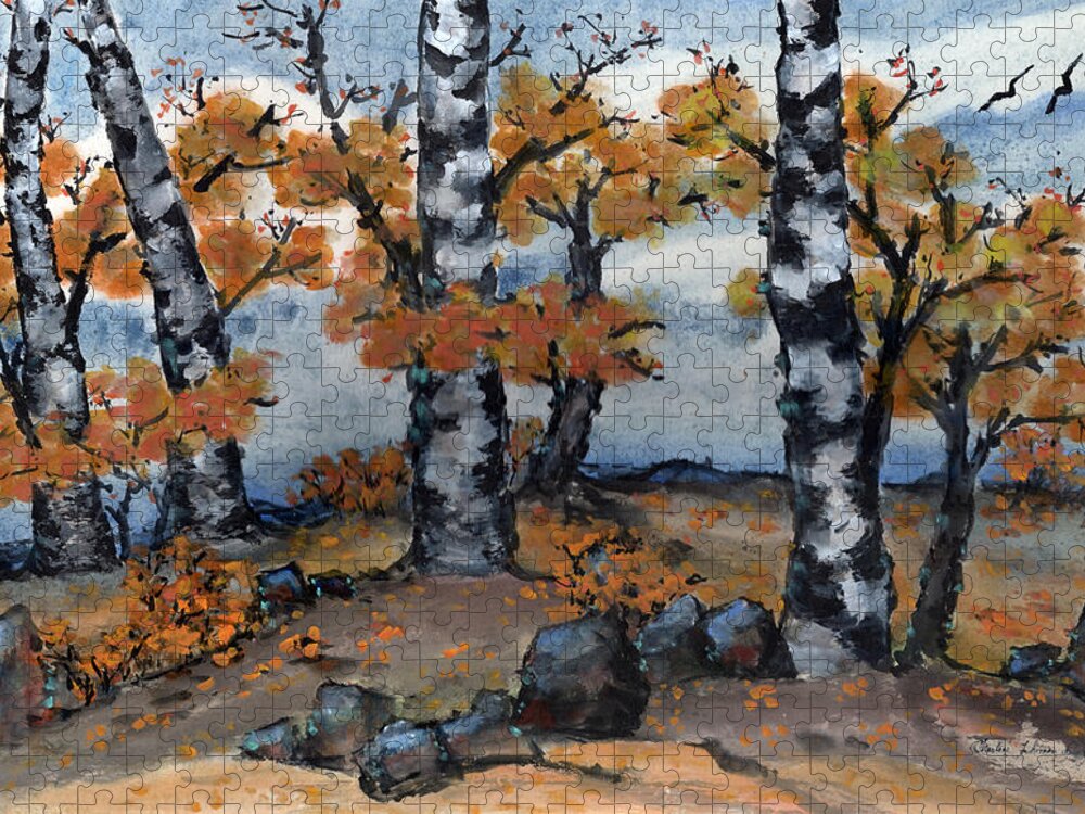 Birch Jigsaw Puzzle featuring the painting Old Forest by Charlene Fuhrman-Schulz