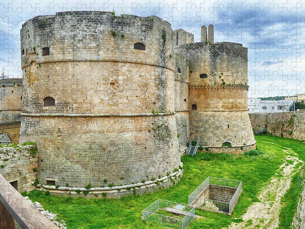 Italy Jigsaw Puzzle featuring the photograph Old fortification tower and walls of Otranto by Steve Estvanik