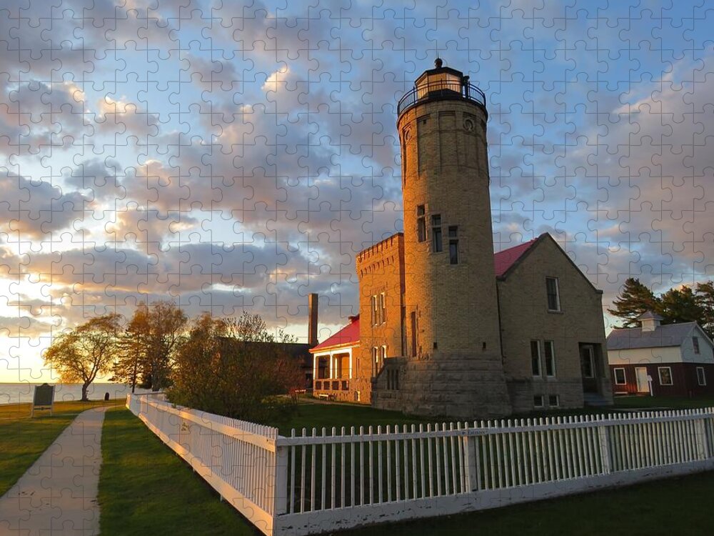 Michigan Jigsaw Puzzle featuring the photograph Old Mackinac Point Lighthouse Sunrise by Keith Stokes