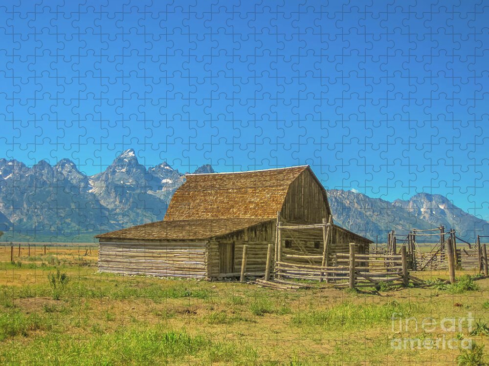 Grand Teton Jigsaw Puzzle featuring the photograph Old wooden Barn Grand Teton by Benny Marty