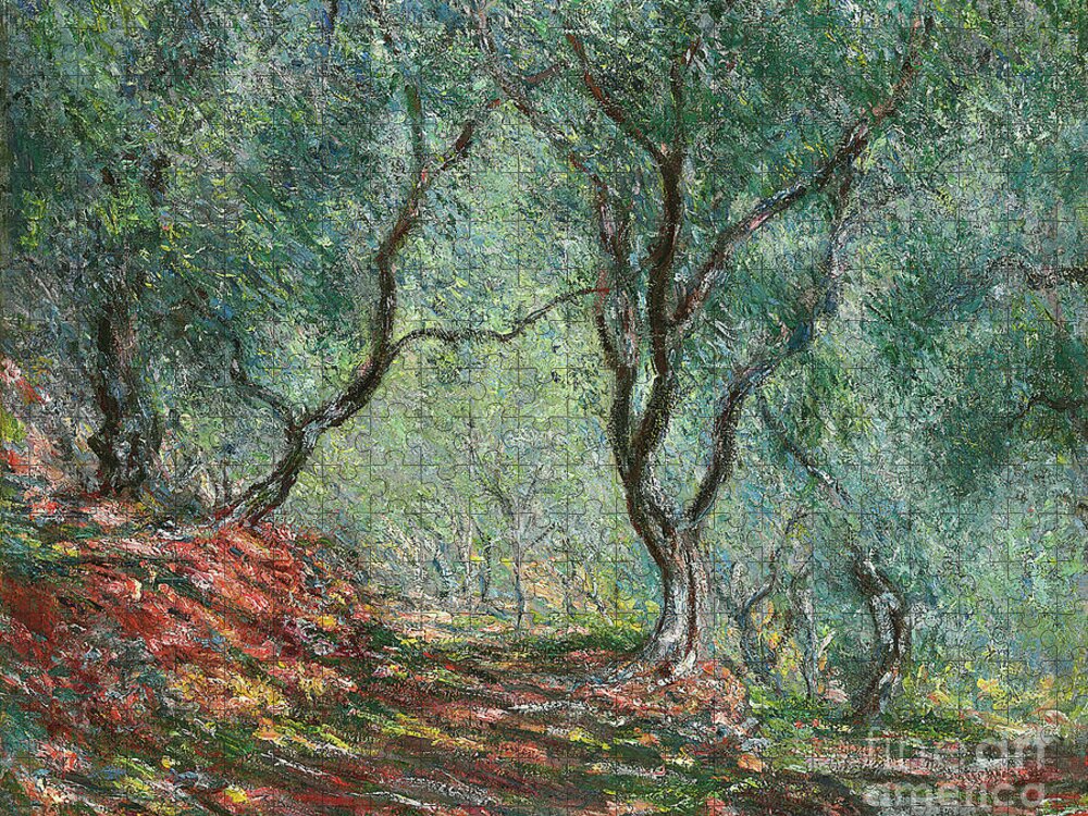 Tree Jigsaw Puzzle featuring the painting Olive Trees In The Moreno Garden; Bois D'oliviers Au Jardin Moreno, 1884 by Claude Monet