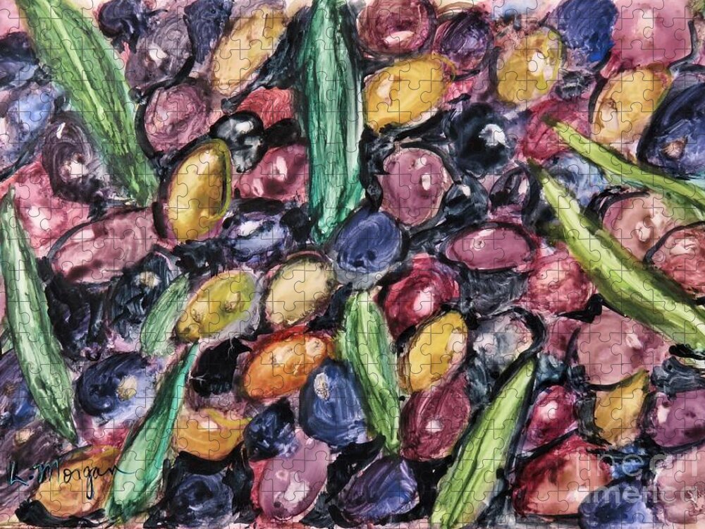 Olive Jigsaw Puzzle featuring the painting Olives Ready for Pressing by Laurie Morgan
