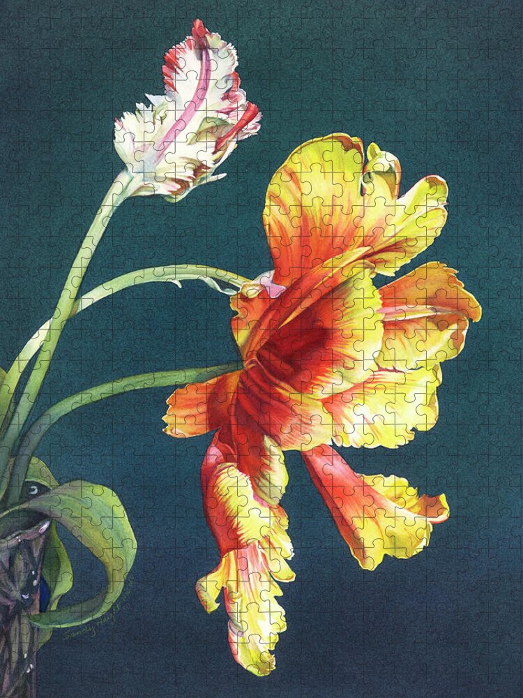 Parrot Tulip Jigsaw Puzzle featuring the painting Opening Night by Sandy Haight