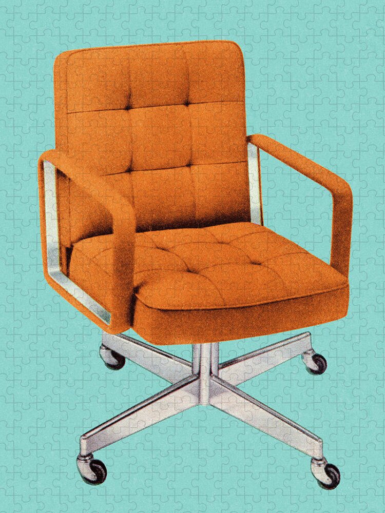 Armchair Jigsaw Puzzle featuring the drawing Orange Vintage Office Chair by CSA Images