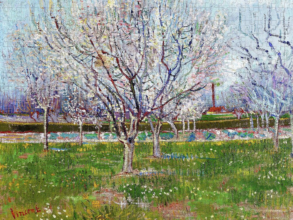 Vincent Willem Van Gogh Jigsaw Puzzle featuring the painting Orchard in Blossom, Plum Trees - Digital Remastered Edition by Vincent van Gogh