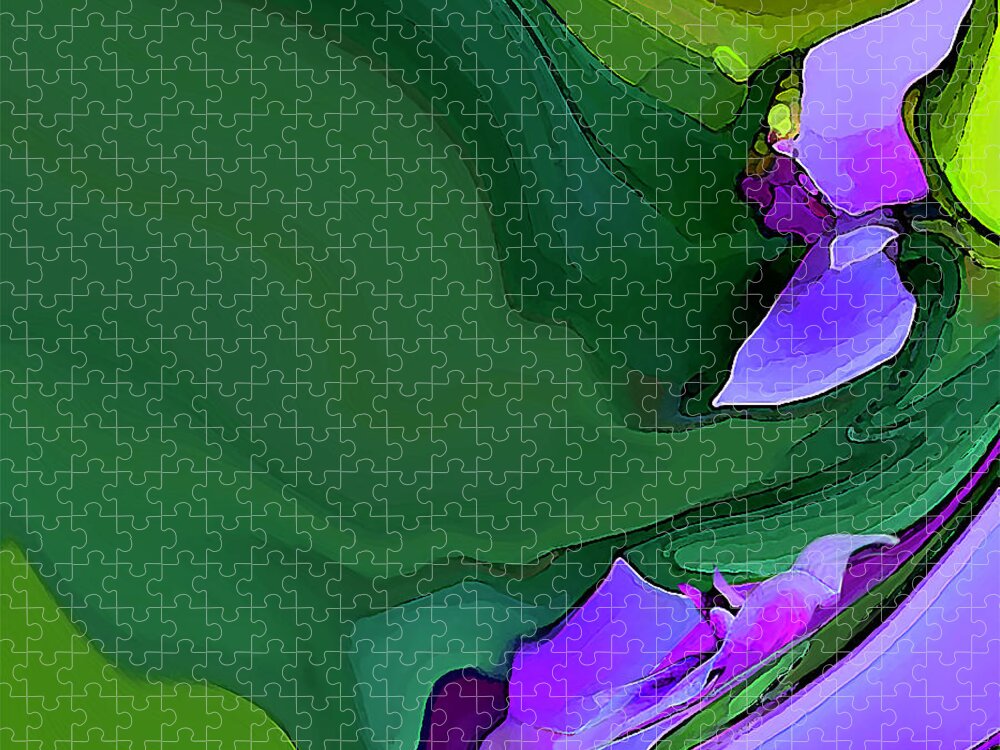 Abstract Jigsaw Puzzle featuring the digital art Orchids and Emeralds by Gina Harrison