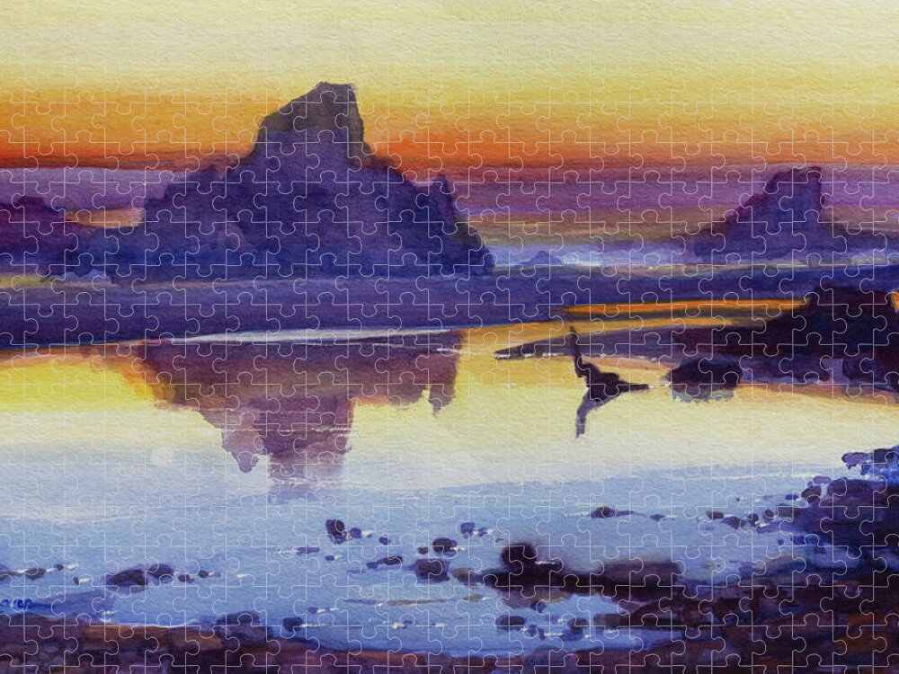 Beach Puzzle featuring the painting Oregon Coast Afterglow by Steve Henderson