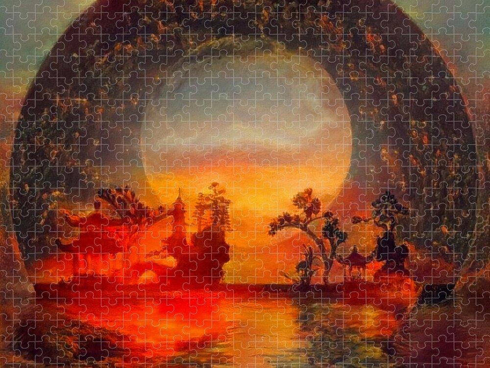 Abstract Jigsaw Puzzle featuring the digital art Oriental landscape by Bruce Rolff