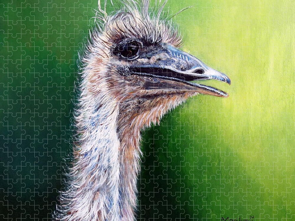 Genus Struthio Jigsaw Puzzle featuring the painting Ostrich by Marilyn McNish