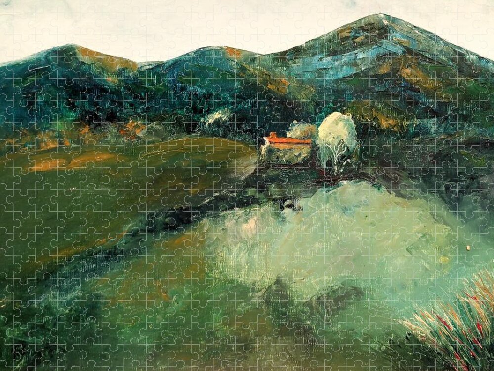 Landscape Jigsaw Puzzle featuring the painting Our Tuscan Villa View by Kim Shuckhart Gunns