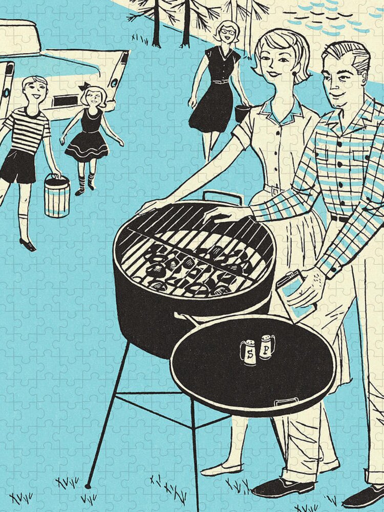 Adult Jigsaw Puzzle featuring the drawing Outdoor Barbecue by CSA Images