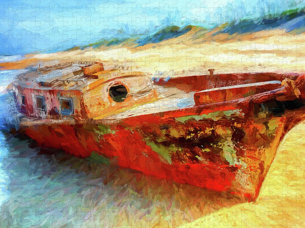 North Carolina Jigsaw Puzzle featuring the digital art Outer Banks Shipwreck AP by Dan Carmichael