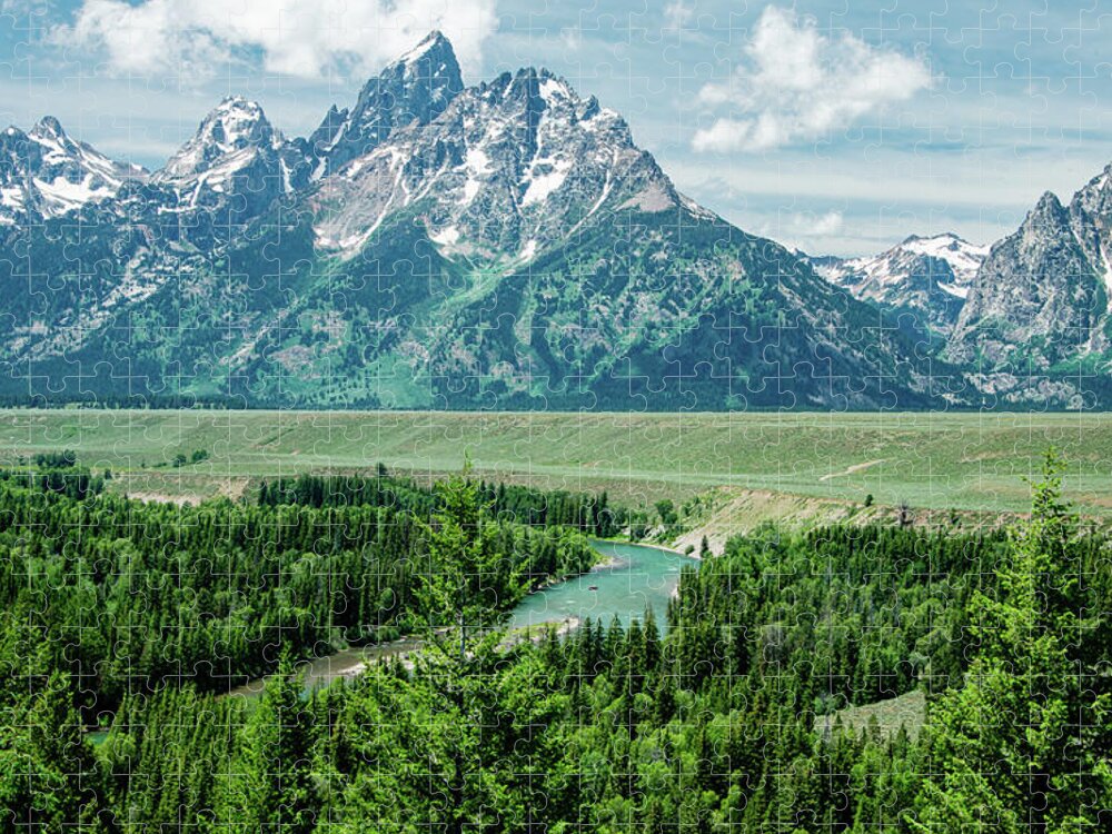 Grand Tetons National Park Jigsaw Puzzle featuring the photograph Overlooking the Snake River by Marcy Wielfaert