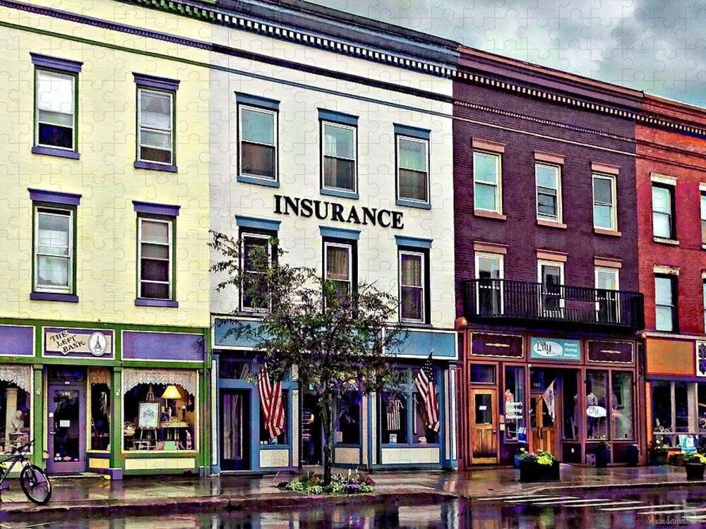 City Jigsaw Puzzle featuring the photograph Owego NY - Rainy Evening on Front Street by Susan Savad
