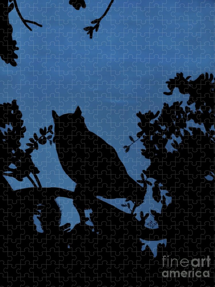 Owl Jigsaw Puzzle featuring the drawing Owl at Night by D Hackett
