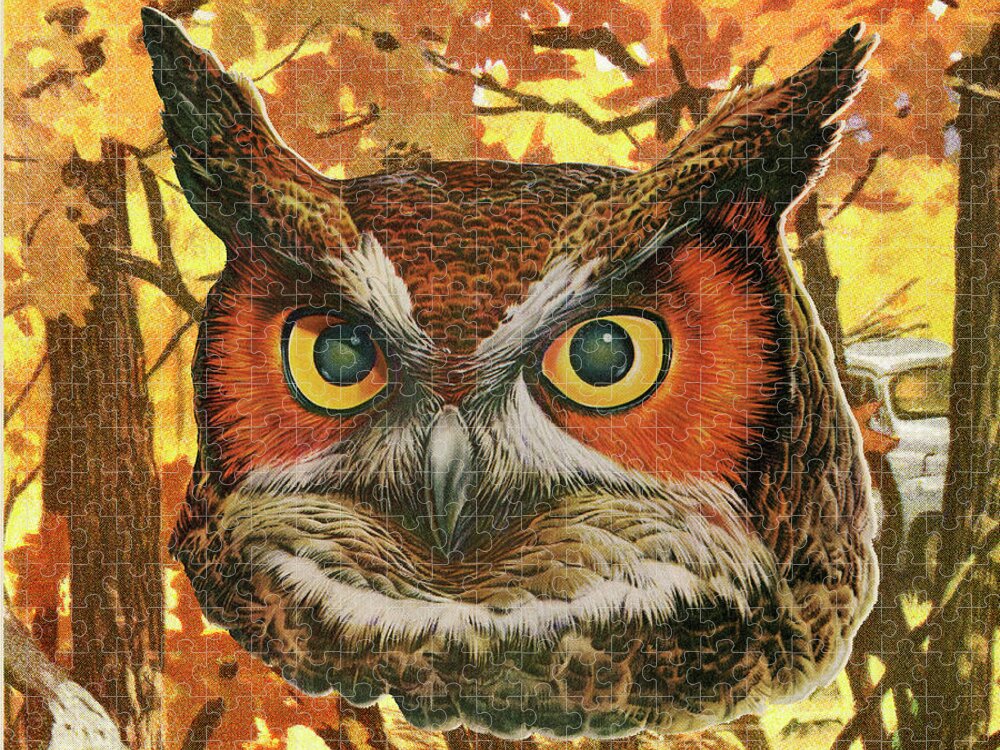 Animal Jigsaw Puzzle featuring the drawing Owl in the Woods by CSA Images