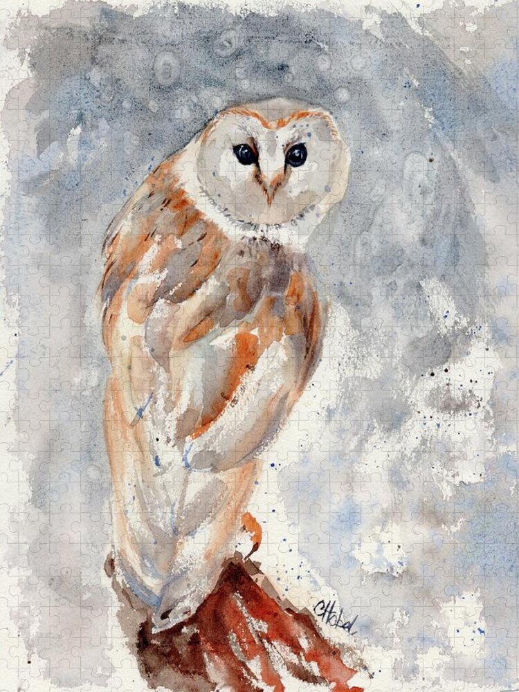 Owl Painting Jigsaw Puzzle featuring the painting Owl Watercolour Painting by Chris Hobel