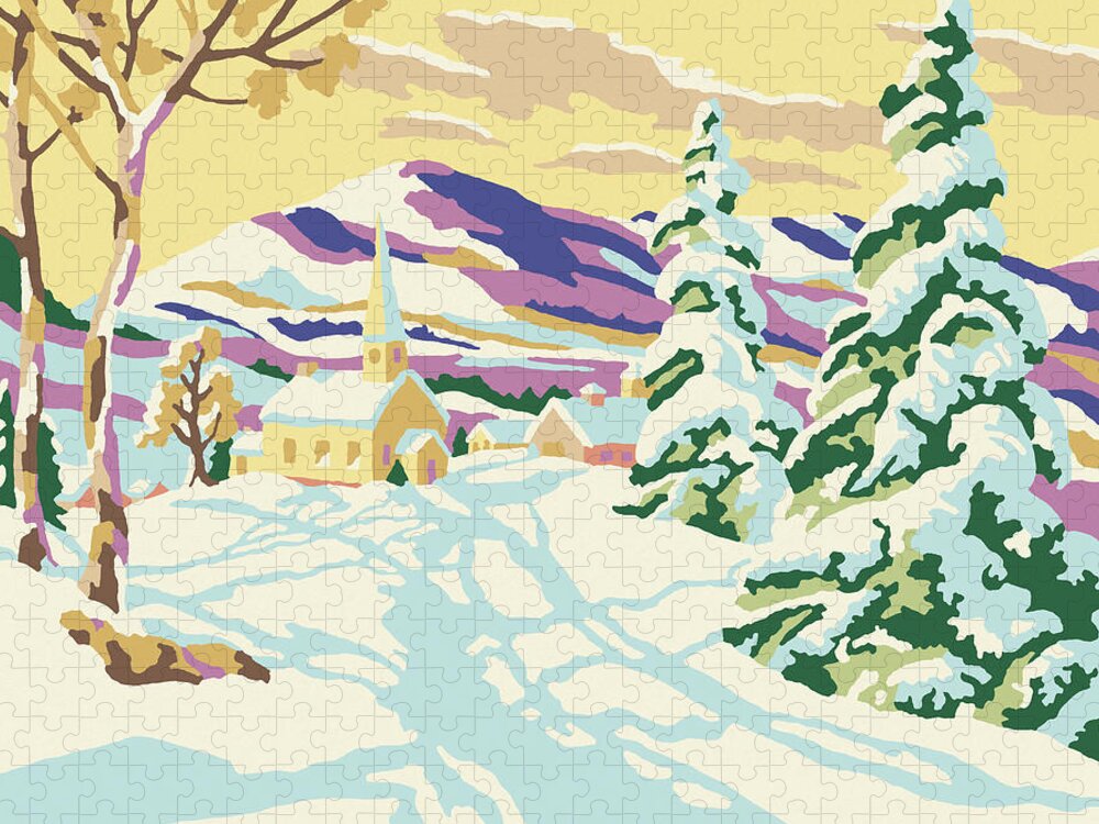 Campy Jigsaw Puzzle featuring the drawing Paint By Number Winter Landscape by CSA Images