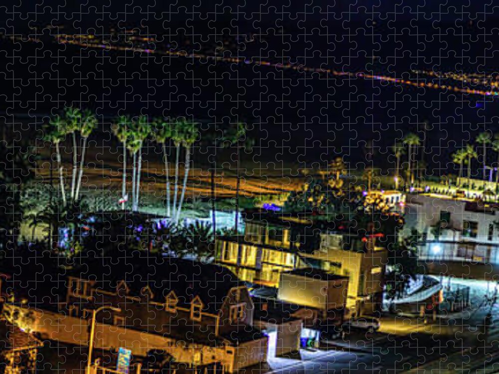 Santa Monica Bay Jigsaw Puzzle featuring the photograph Palisades Park Night - Panorama by Gene Parks