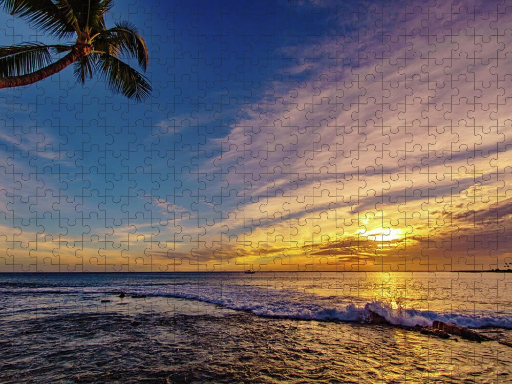 John Bauer Johnbdigtial.com Jigsaw Puzzle featuring the photograph Palm Wave Sunset by John Bauer