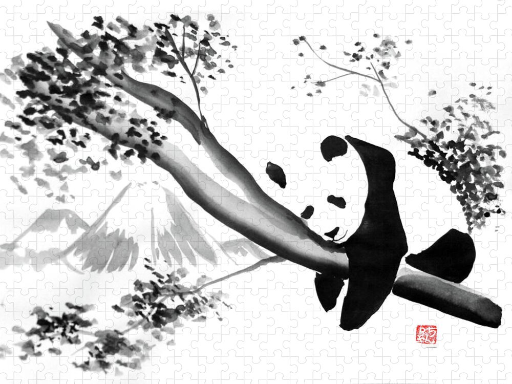 Panda Jigsaw Puzzle featuring the painting Panda 01 by Pechane Sumie
