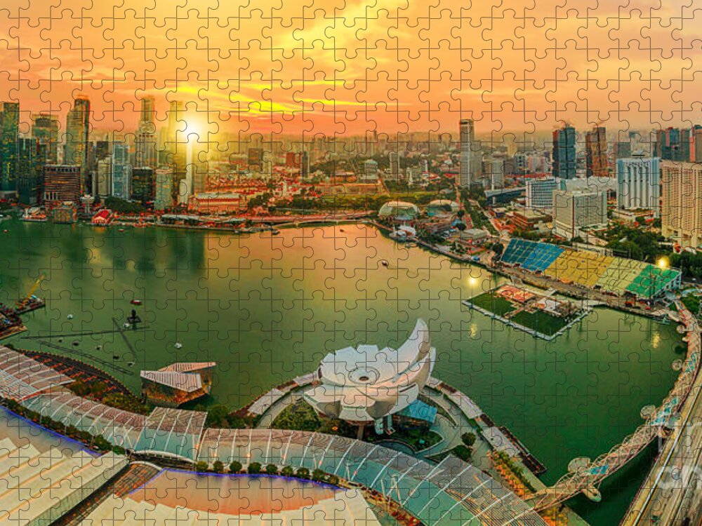 Singapore Jigsaw Puzzle featuring the photograph Panorama Marina bay Singapore by Benny Marty