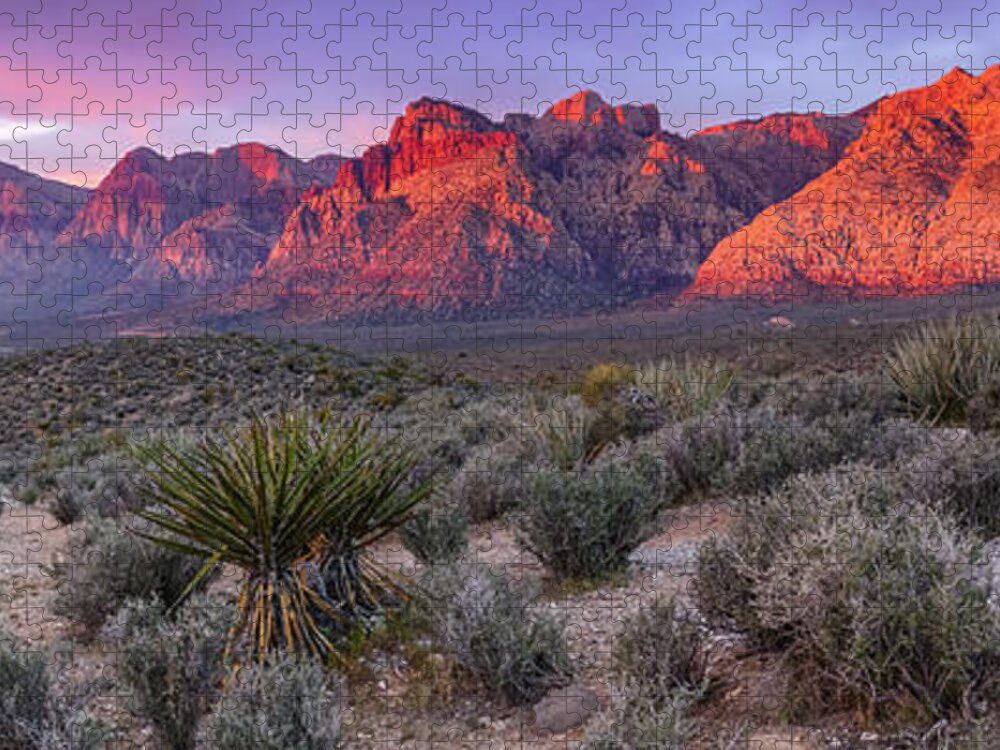 Red Jigsaw Puzzle featuring the photograph Panorama of Rainbow Wilderness Red Rock Canyon - Las Vegas Nevada by Silvio Ligutti