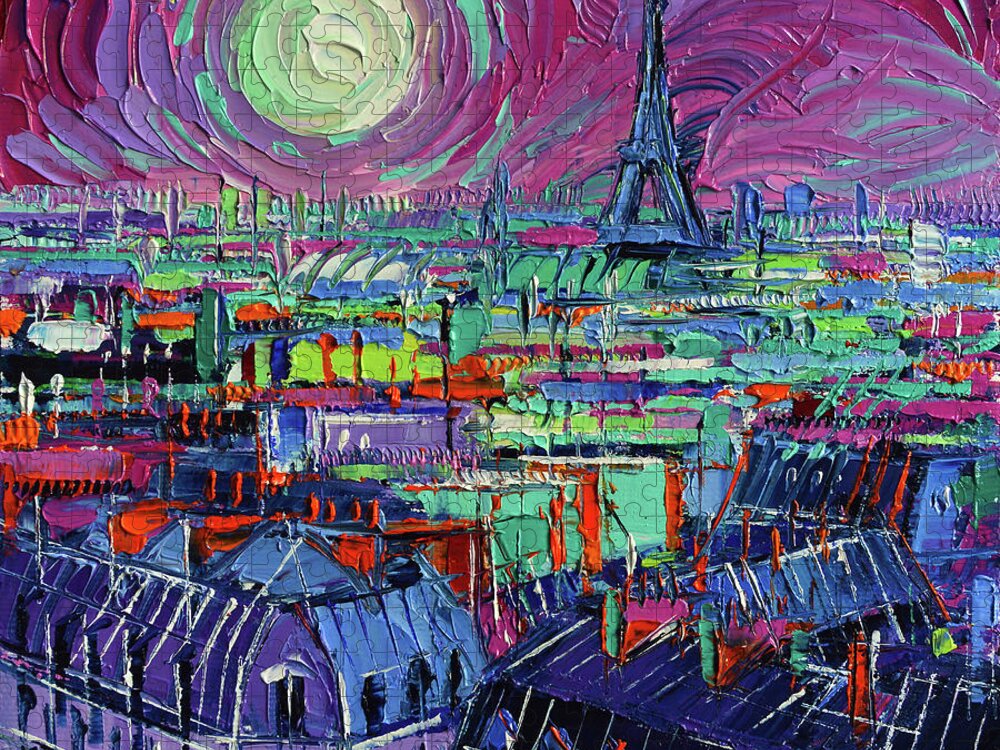 Paris By Moonlight Jigsaw Puzzle featuring the painting Paris By Moonlight by Mona Edulesco