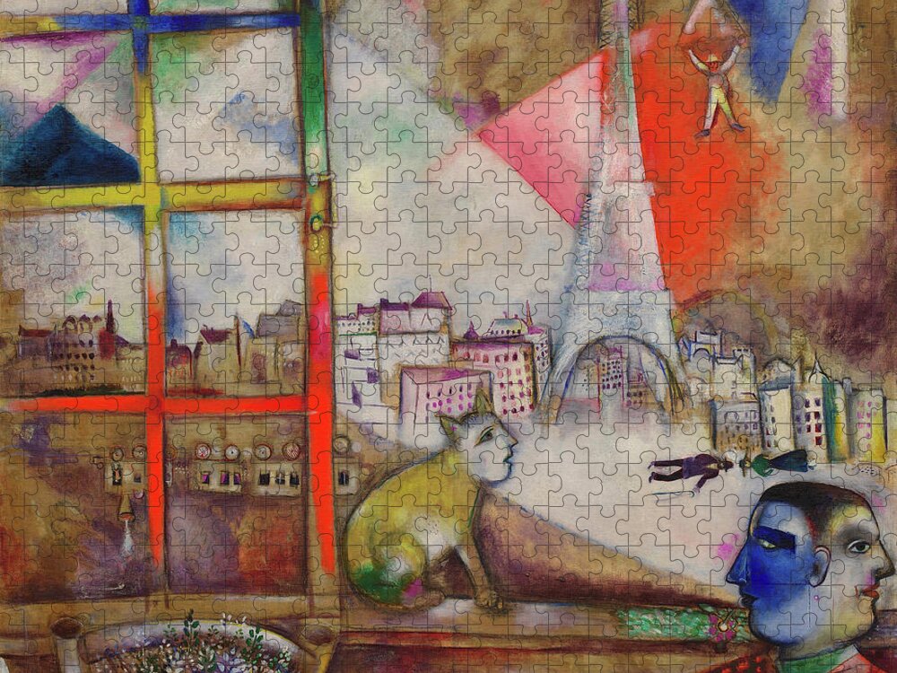 Marc Chagall Jigsaw Puzzle featuring the painting Paris Through the Window - Paris par la fenetre, 1913 by Marc Chagall