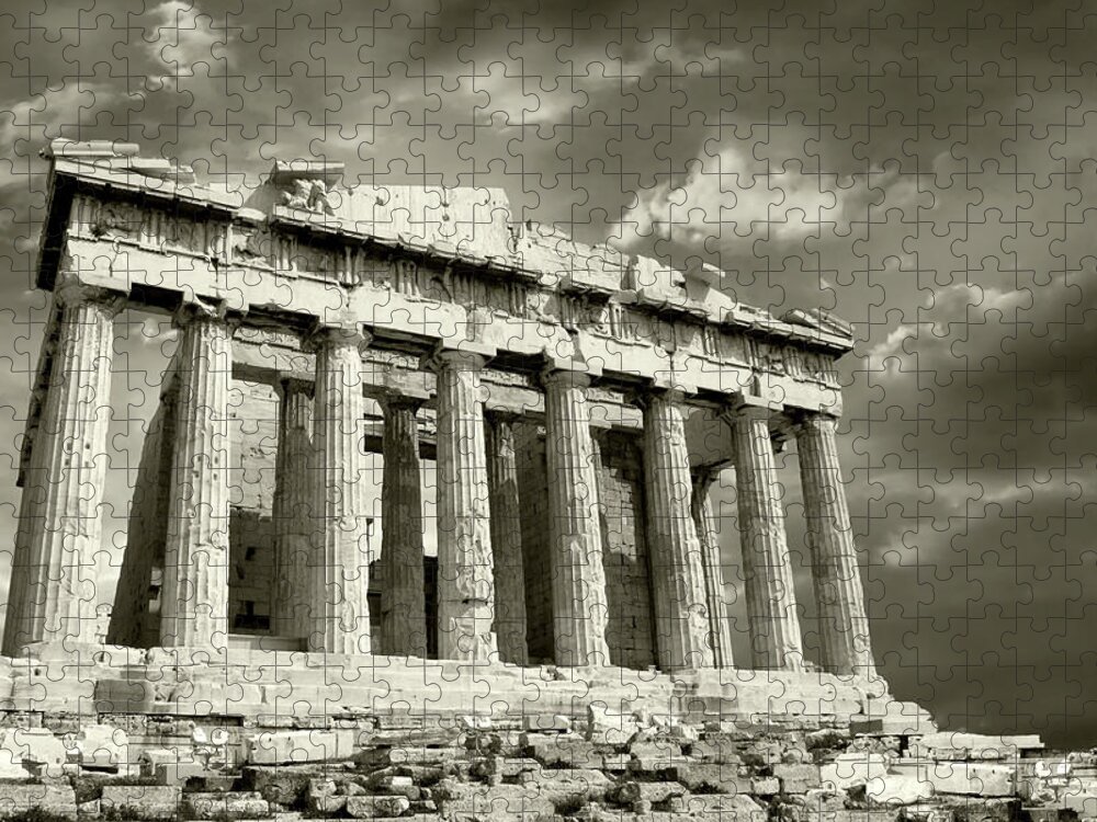 Greek Culture Jigsaw Puzzle featuring the photograph Parthenon With Moody Sky by Vasiliki