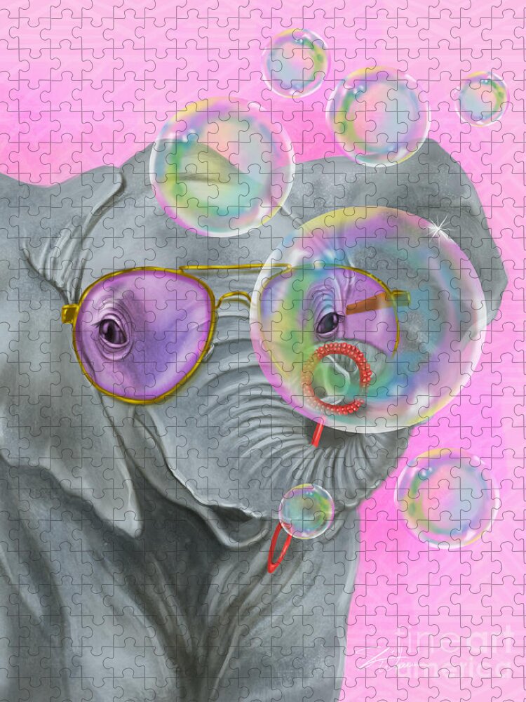 Elephant Jigsaw Puzzle featuring the mixed media Party Safari Elephant by Shari Warren