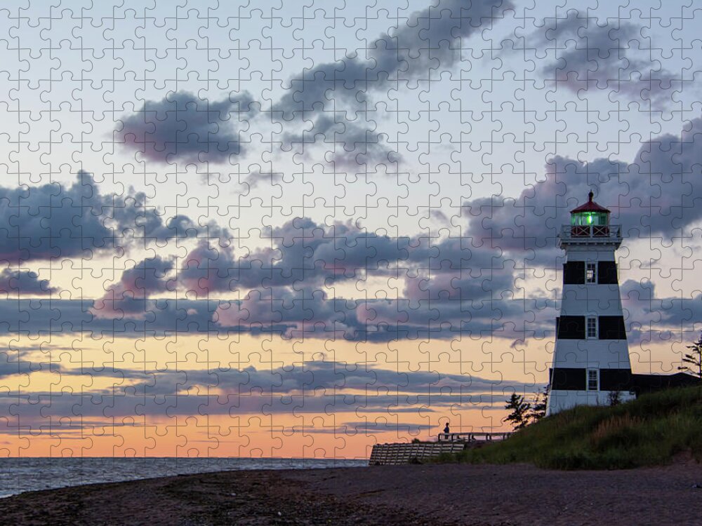 Sunset Jigsaw Puzzle featuring the photograph Pastel Sunset West Point Lighthouse by Douglas Wielfaert