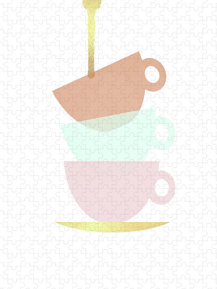 Colorful Jigsaw Puzzle featuring the mixed media Pastel Teacups by Sundance Q