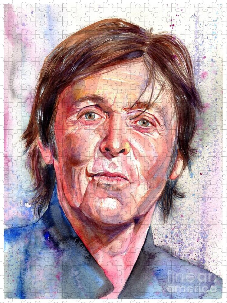 Paul Mccartney Jigsaw Puzzle featuring the painting Paul McCartney Watercolor by Suzann Sines