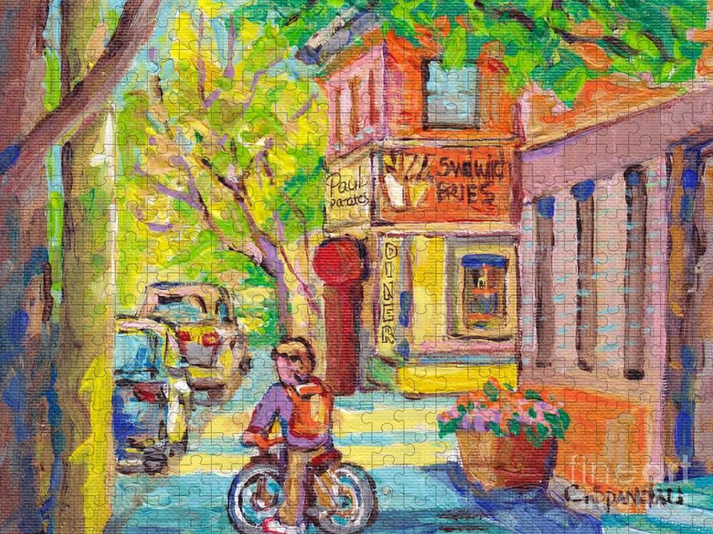  Jigsaw Puzzle featuring the painting Paul Patate Diner Rue Coleraine And Charlevoix Pointe St Charles Montreal Paintings C Spandau Artist by Carole Spandau