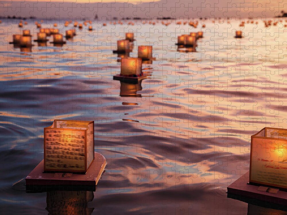 Tranquility Jigsaw Puzzle featuring the photograph Peaceful Japanese Floating Lanterns by Julie Thurston
