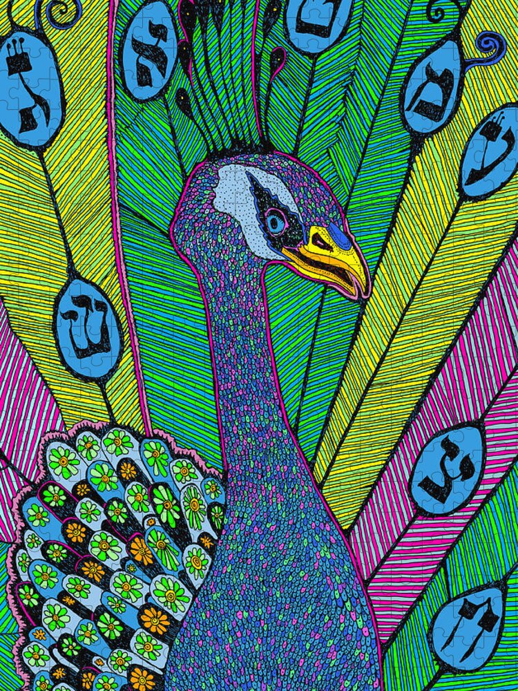 Peacock Jigsaw Puzzle featuring the painting Peacock by Yom Tov Blumenthal