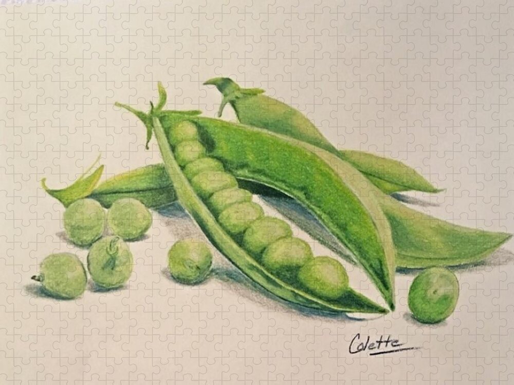 Veggies Jigsaw Puzzle featuring the drawing Peas in a pod by Colette Lee