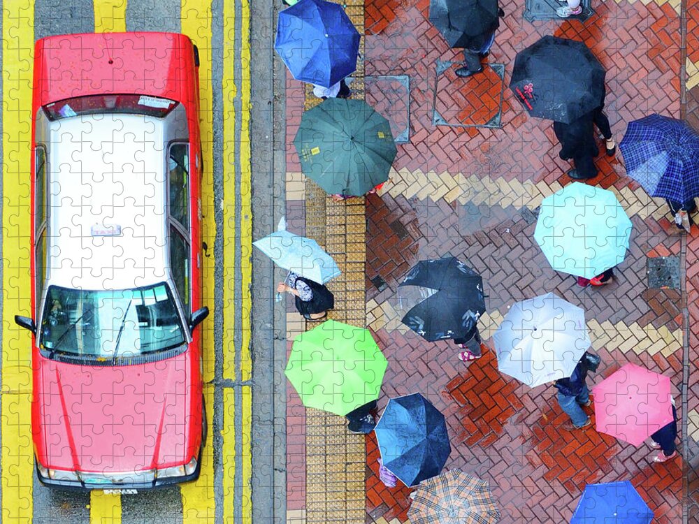 Crowd Jigsaw Puzzle featuring the photograph Pedestrians And Hong Kong Street In The by Olaser
