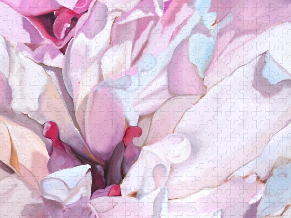 Peony Jigsaw Puzzle featuring the painting Peony Blossom Oil Painting by Donna Tuten