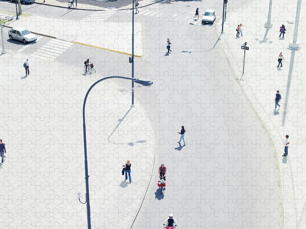 Pedestrian Jigsaw Puzzle featuring the photograph People Commuting In The City From by Michael Blann