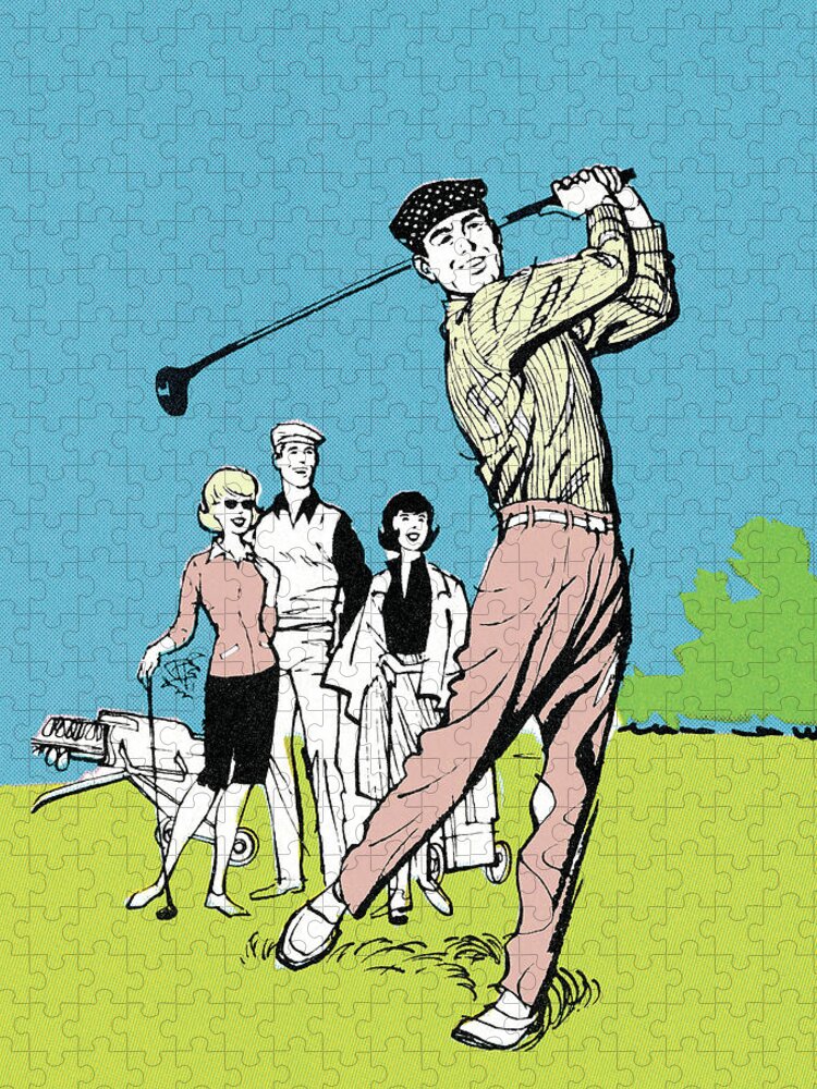 Action Jigsaw Puzzle featuring the drawing People Golfing by CSA Images