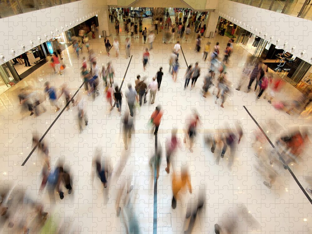 Crowd Jigsaw Puzzle featuring the photograph People Walking In Shopping by Benimage